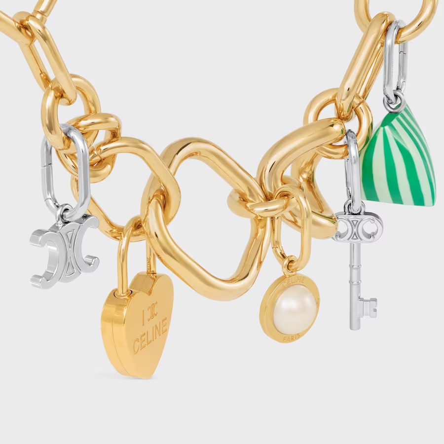 CELINE, Celine Charms Pearl in Resin Pearl and Brass With Gold Finish
