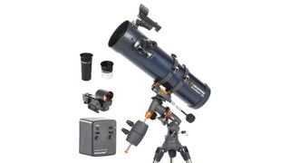 Stock image of the Celestron AstroMaster 130EQ telescope on a white background