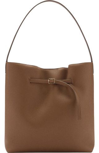 Buckle Front Faux Leather Shopper Bag