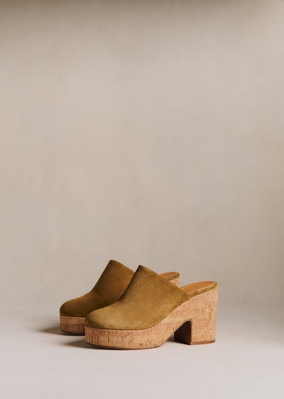 Callie High Mule - Taupe - Split Cowhide Leather - S&amp;eacute;zane