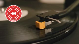 Rewind logo over turntable
