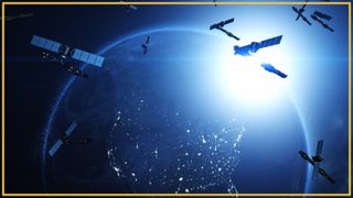 illustration showing satellites orbiting Earth