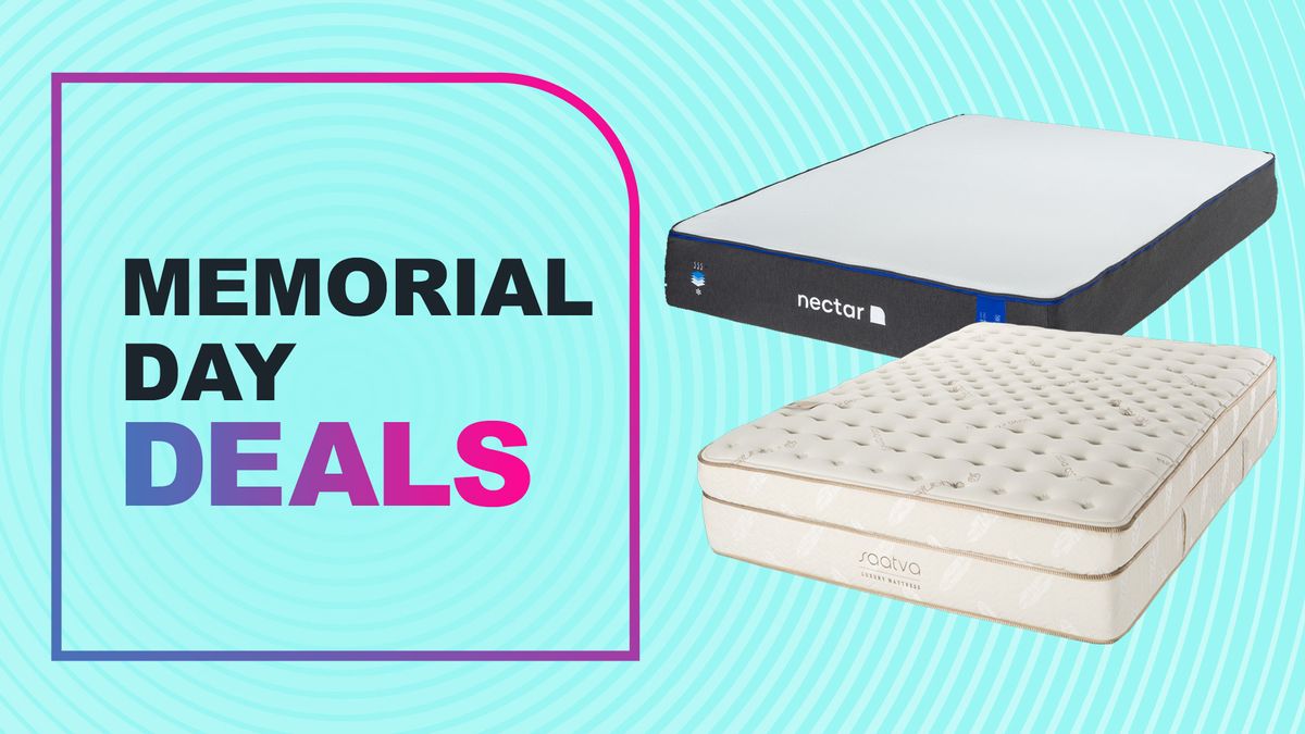 Saatva and Nectar mattress side-by-side on a light blue background next to TechRadar Memorial Day sales logo