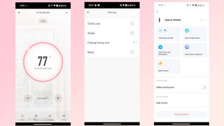 Screenshots showing the Morento Smart Space Heater and its features in the Havaworks app