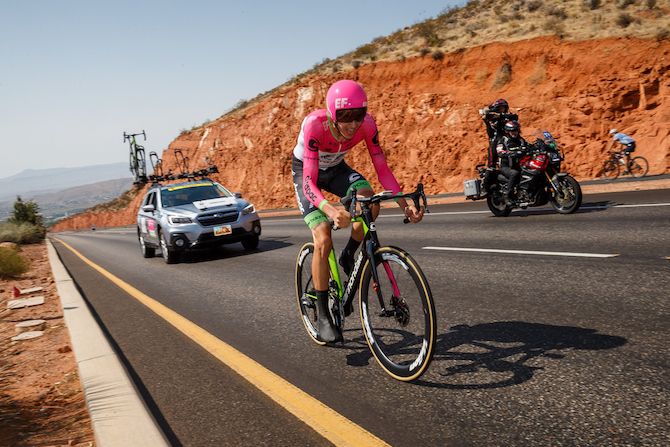 Joe Dombrowski of the United States and Team EF Education First-Drapac P/B Cannondale on August 6, 2018 in St. George, Utah.