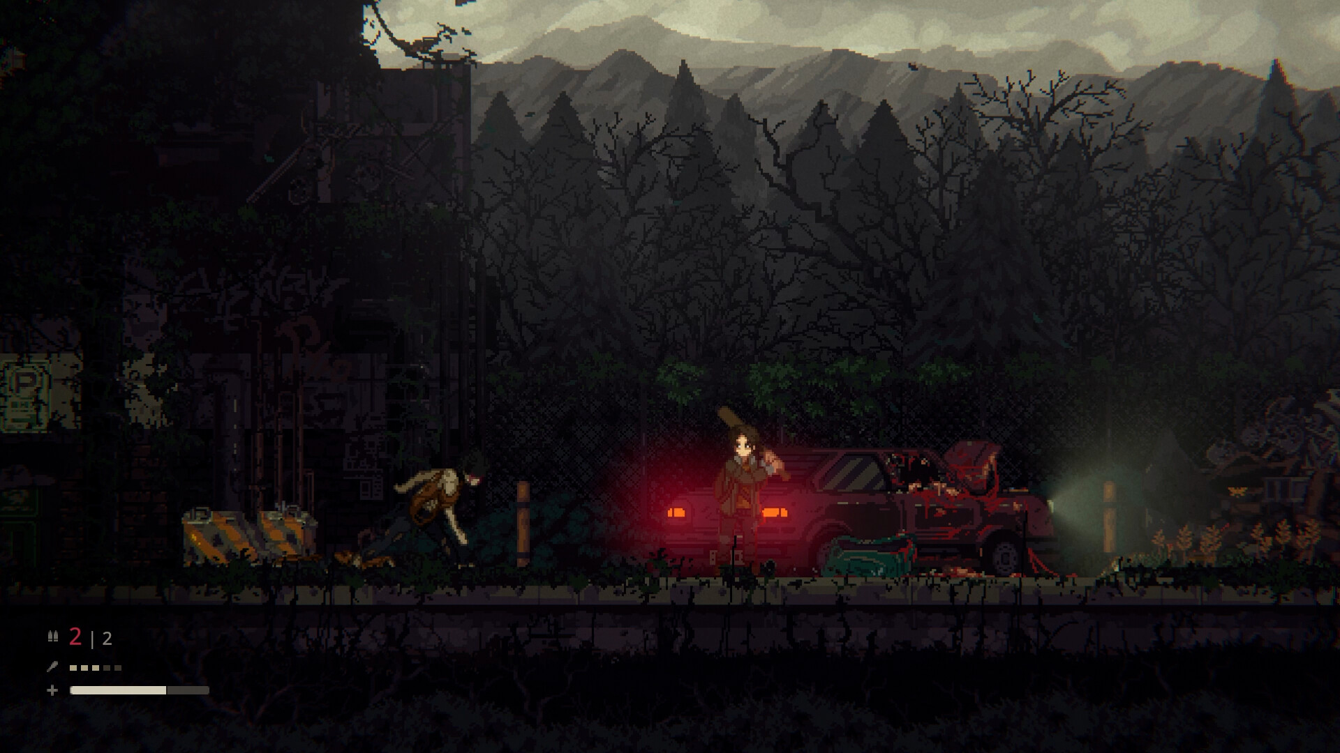 In the The Road of Dust and Sorrow, a pixelated, side-scrolling action-adventure set in a post-apocalyptic world, the lead character fights against a feral zombie-like foe known as a duster