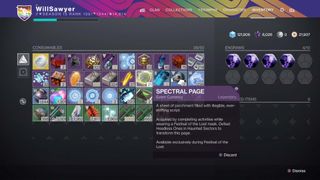 Destiny 2 Festival of the Lost spectral pages in consumables inventory
