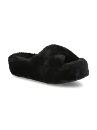 No Boundaries Faux Fur Platform X-Band Slippers (Women's)