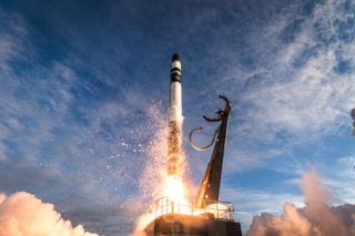 A Rocket Lab Electron booster carrying 13 NASA satellites, including 10 cubesats for agency's Educational Launch of Nanosatellites program, lifts off from the Mahia Peninsula of New Zealand's North Island on Dec. 16, 2018 on the ElaNa-19 mission.