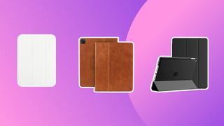 Three of the best iPad cases on a purple background