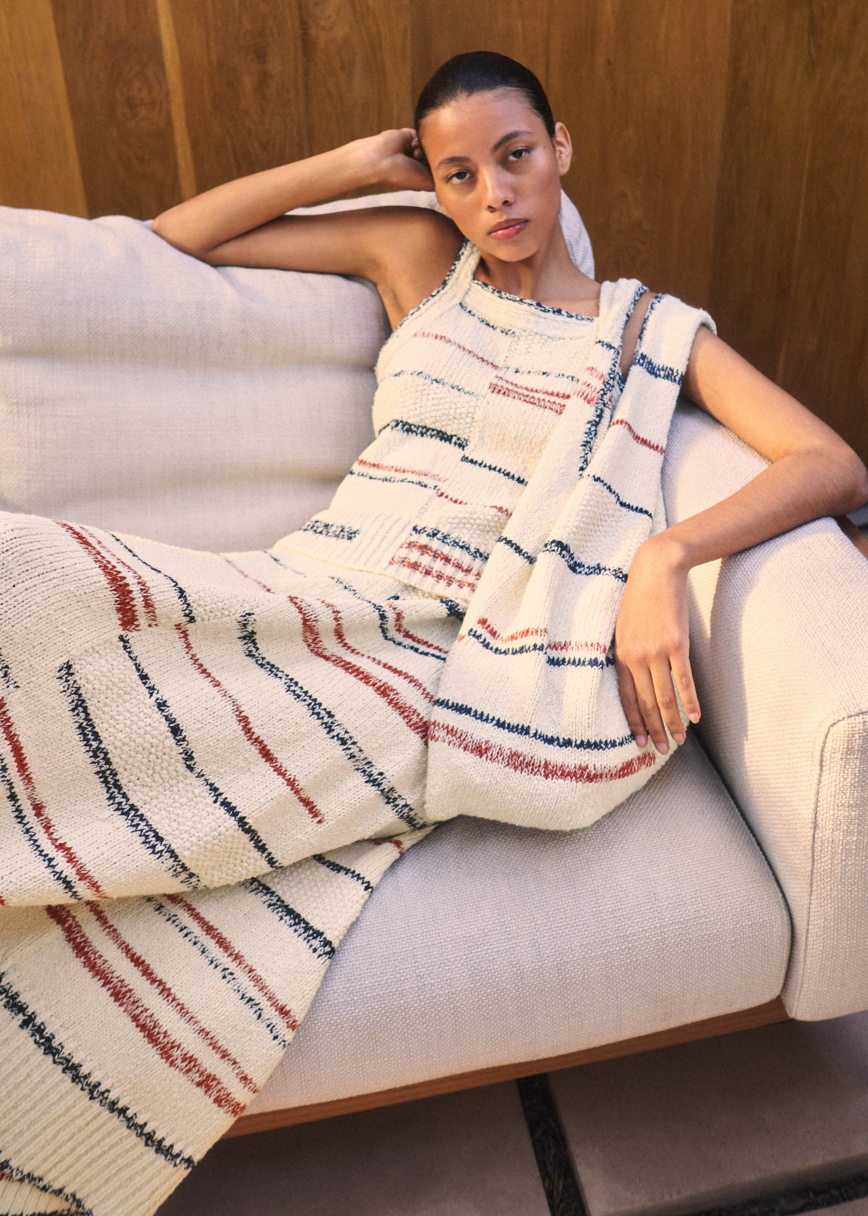 Bouclé Stripe Knit Top Three-Piece Set