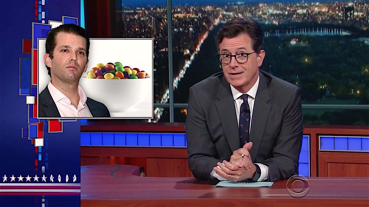 Stephen Colbert explains Skittles and refugees to Donald Trump Jr.