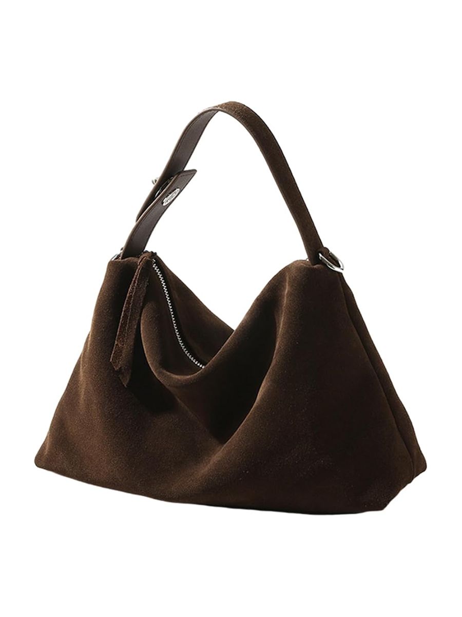 Aoyom, Genuine Leather Suede Hobo and Tote Bags for Women, New Large Brown Handbag - Retro Slouchy Crossbody Bag