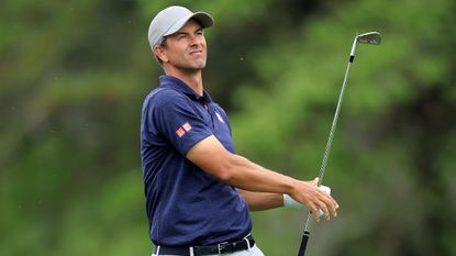 Adam Scott found the water twice at the 18th hole at The Players Championship on his way to a quadruple bogey