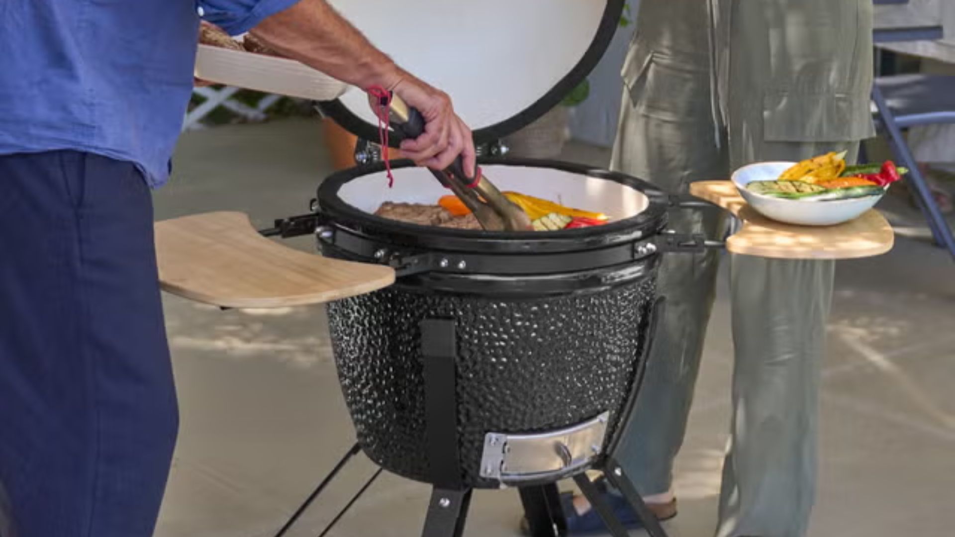 Lidl Ceramic Kamado Grill being used to grill