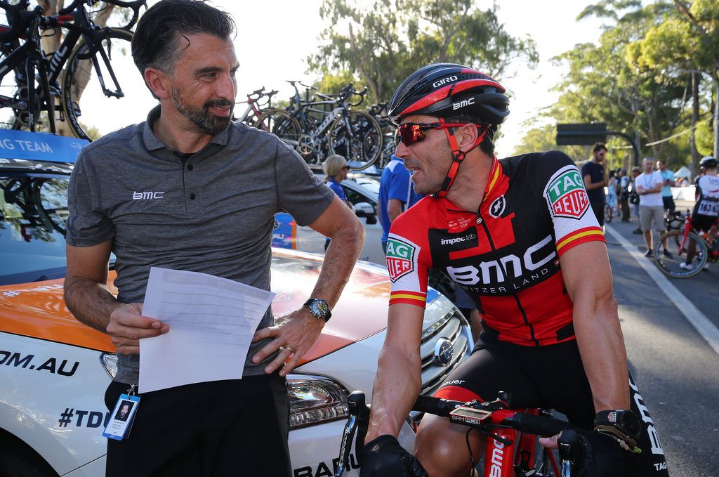 Fran Ventoso chats with BMC sports director Fabio Baldato ahead of his BMC debut