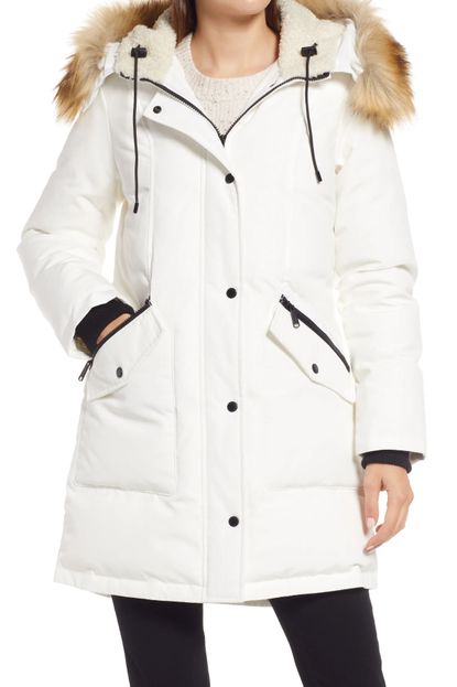 Sam Edelman Hooded Down & Feather Fill Parka with Faux Fur Trim 