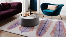 Deirdre Dyson rug on living room floor