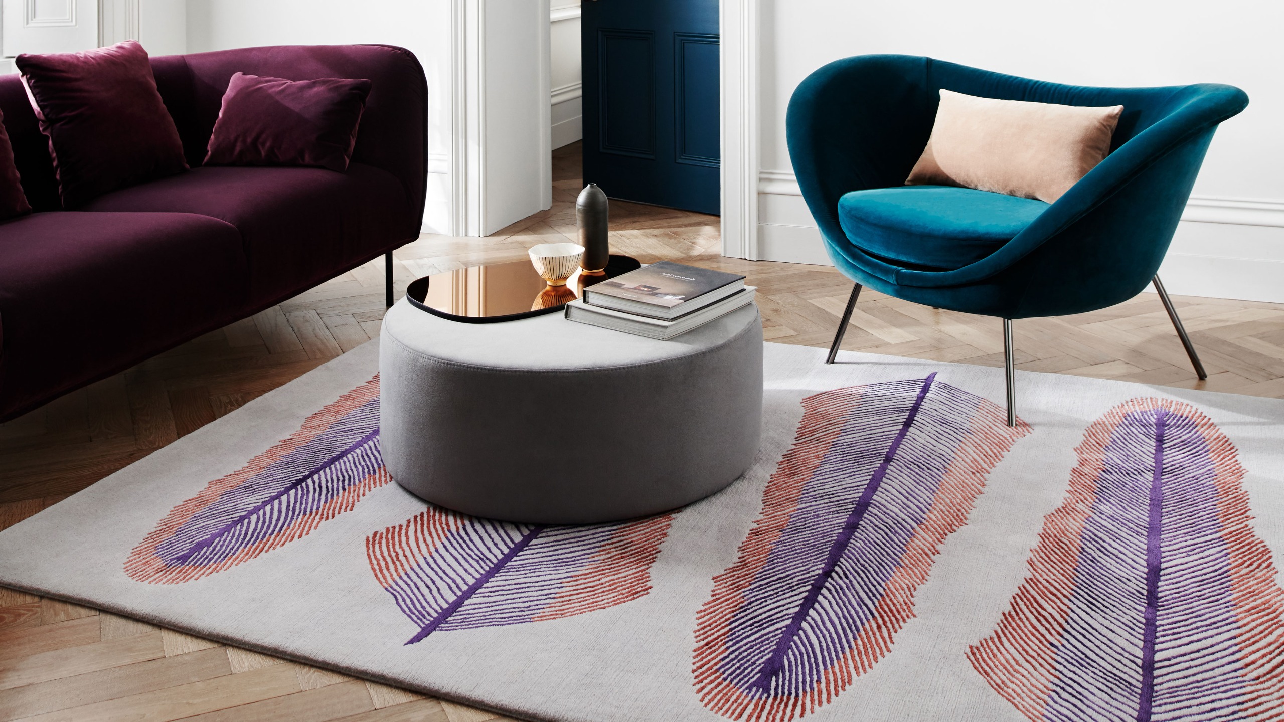 Deirdre Dyson rug on living room floor