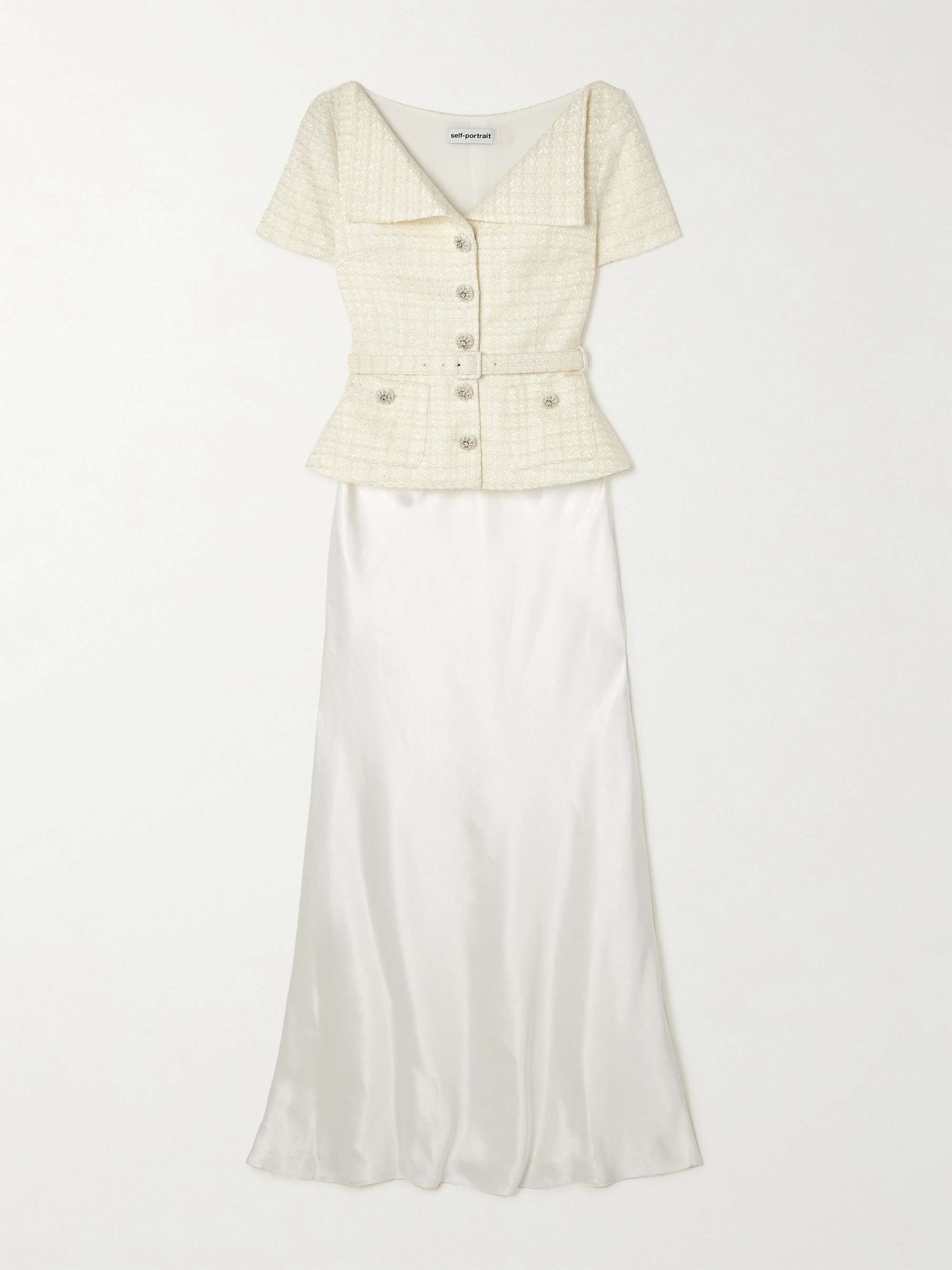 Belted Embellished Bouclé and Satin Maxi Dress
