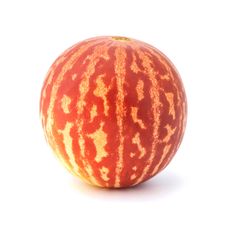 a yellow and orange striped melon