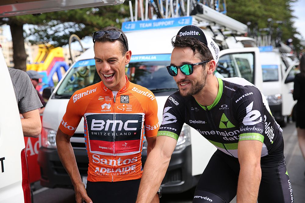 Richie Porte and Nathan Haas after stage 3 at the Tour Down Under