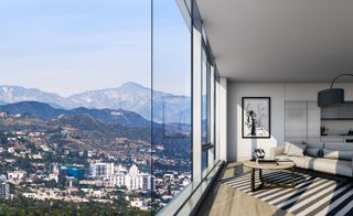 Living room with panoramic views of Hollywood Hills