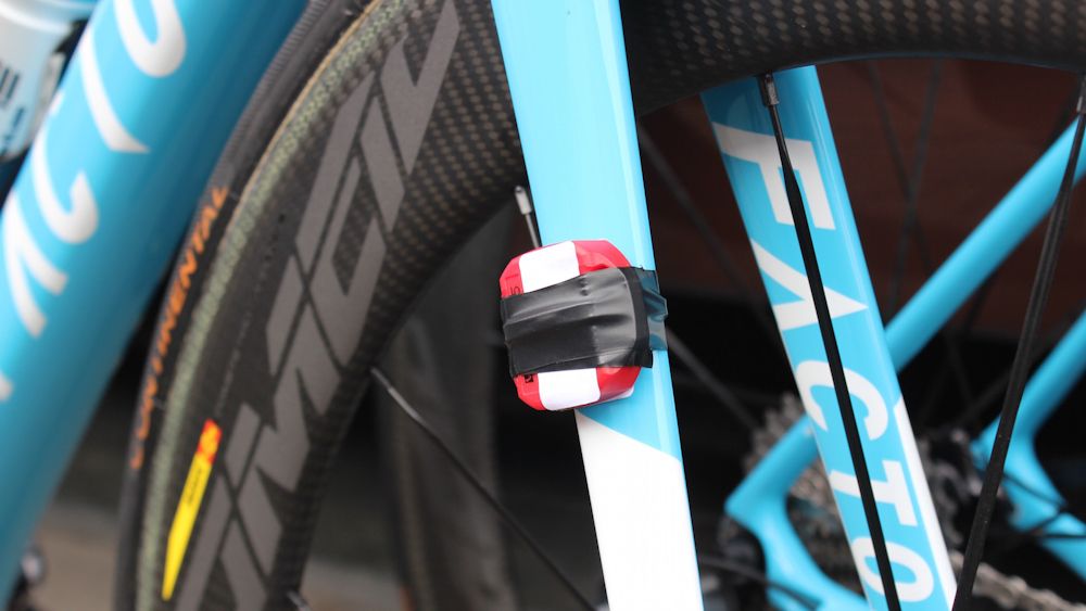 The crudely attached timing chip stood out on the fork