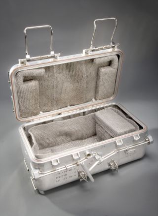 One of two Apollo Lunar Sample Return Containers that were used on the Apollo 11 mission to preserve moon rocks.
