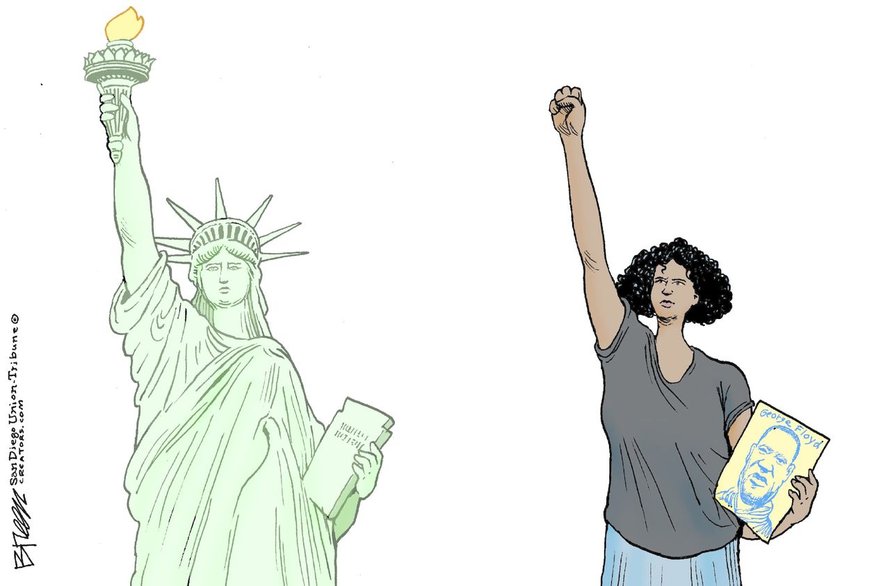 Editorial Cartoon U.S. statue of liberty George Floyd Minneapolis protests