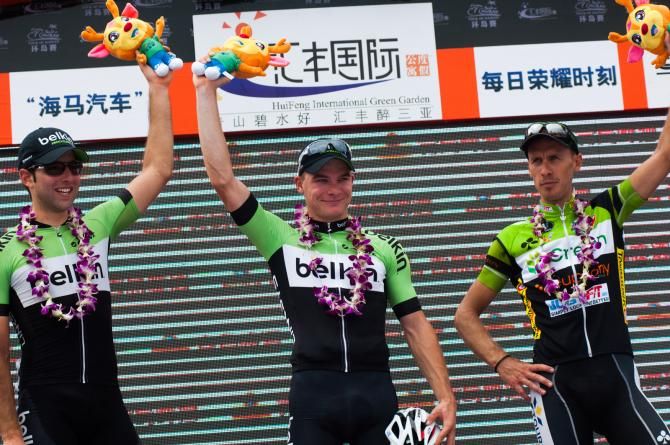 The podium from the opening stage at the Tour of Hainan.
