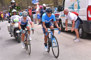 Miguel Angel Lopez and Richard Carapaz climb during stage 20 at the Giro d'Itlia