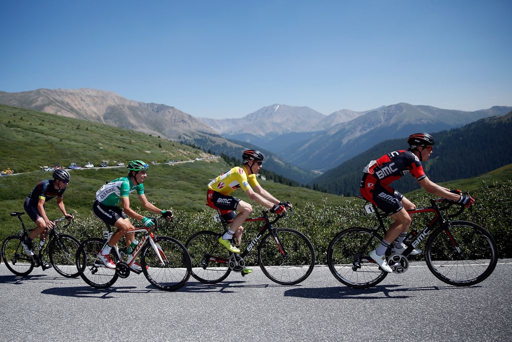 Rohan Dennis paces BMC teammate Brent Bookwalter up the climb
