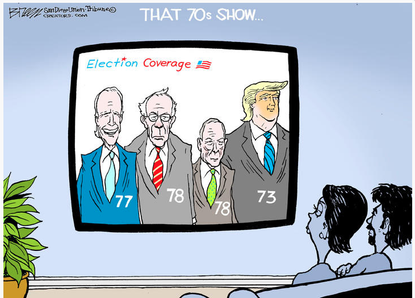 Political Cartoon U.S. That 70s Show Biden Trump Bloomberg Sanders age 2020 election