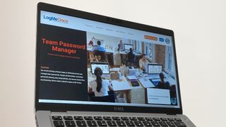 Website screenshot for LogMeOnce on a Windows laptop