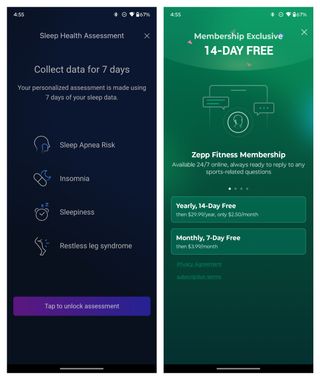 The Zepp app subscriptions