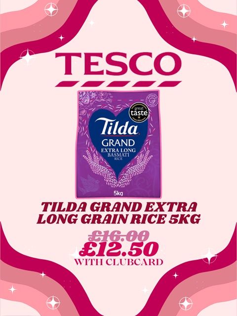 Tilda rice with the price both with and without a Tesco Clubcard.