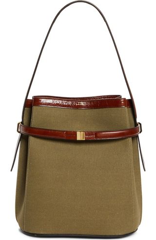 Belted Cotton & Linen Blend Canvas Bucket Bag