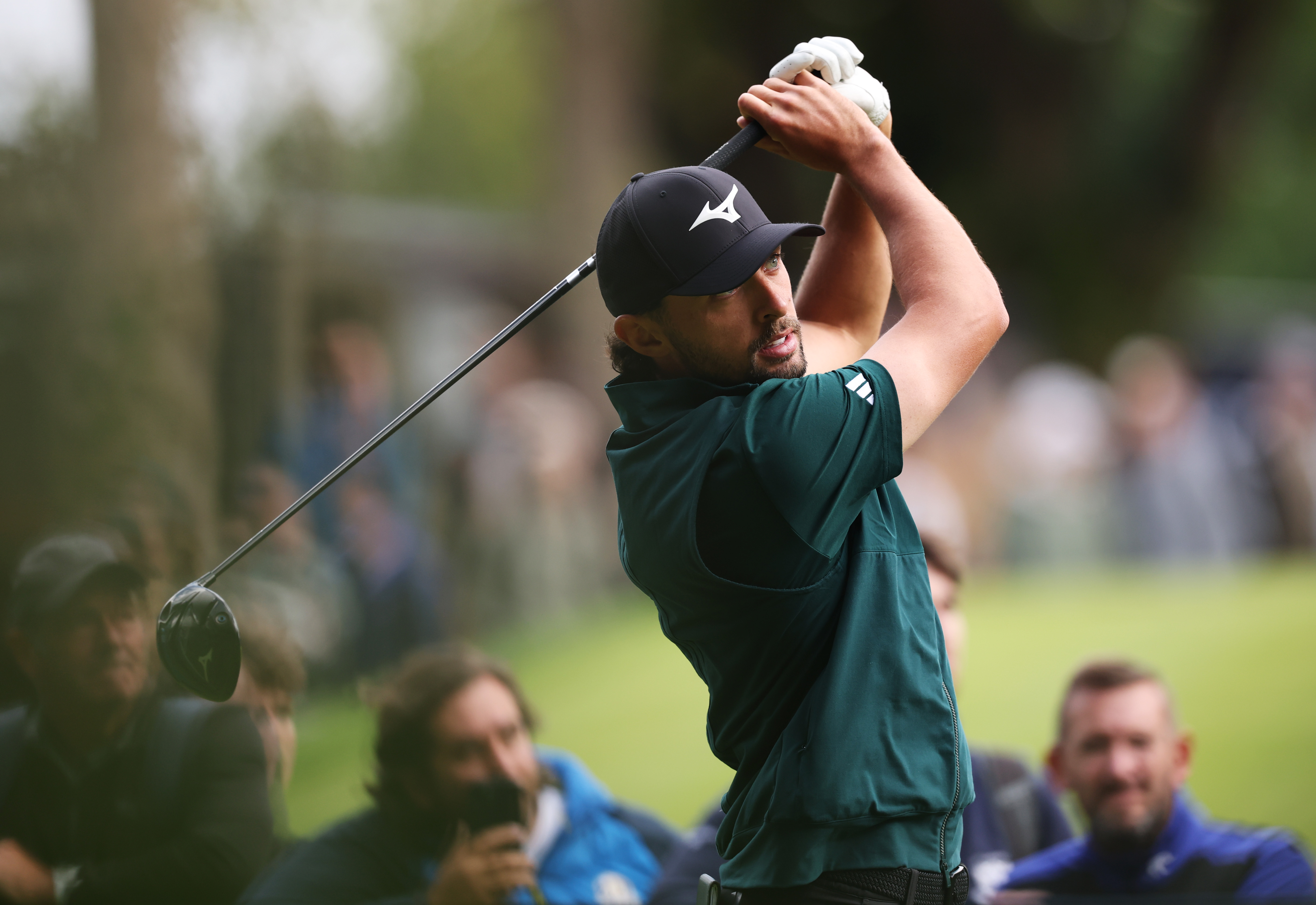 Marco Penge hits a driver off the tee