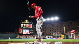 Shohei Ohtani steps up to the plate as the Angels take on the Orioles