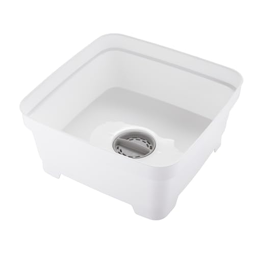 Minky Washing Up Bowl With Sink Plug Strainer, Multipurpose Square Basin, White, 11l, Uk Made