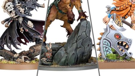 Three example of "tactical rocks" on the bases of Warhammer miniatures