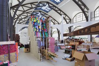 Market stands with colourful items