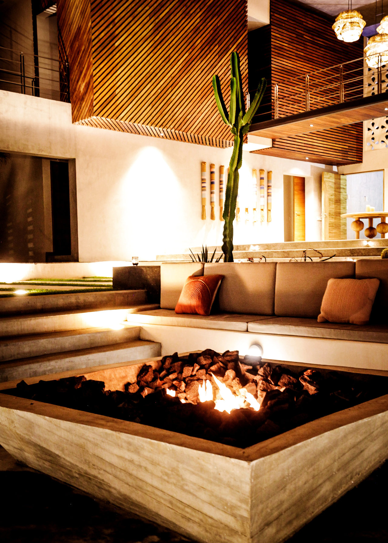 Sunken firepit with outside sofa
