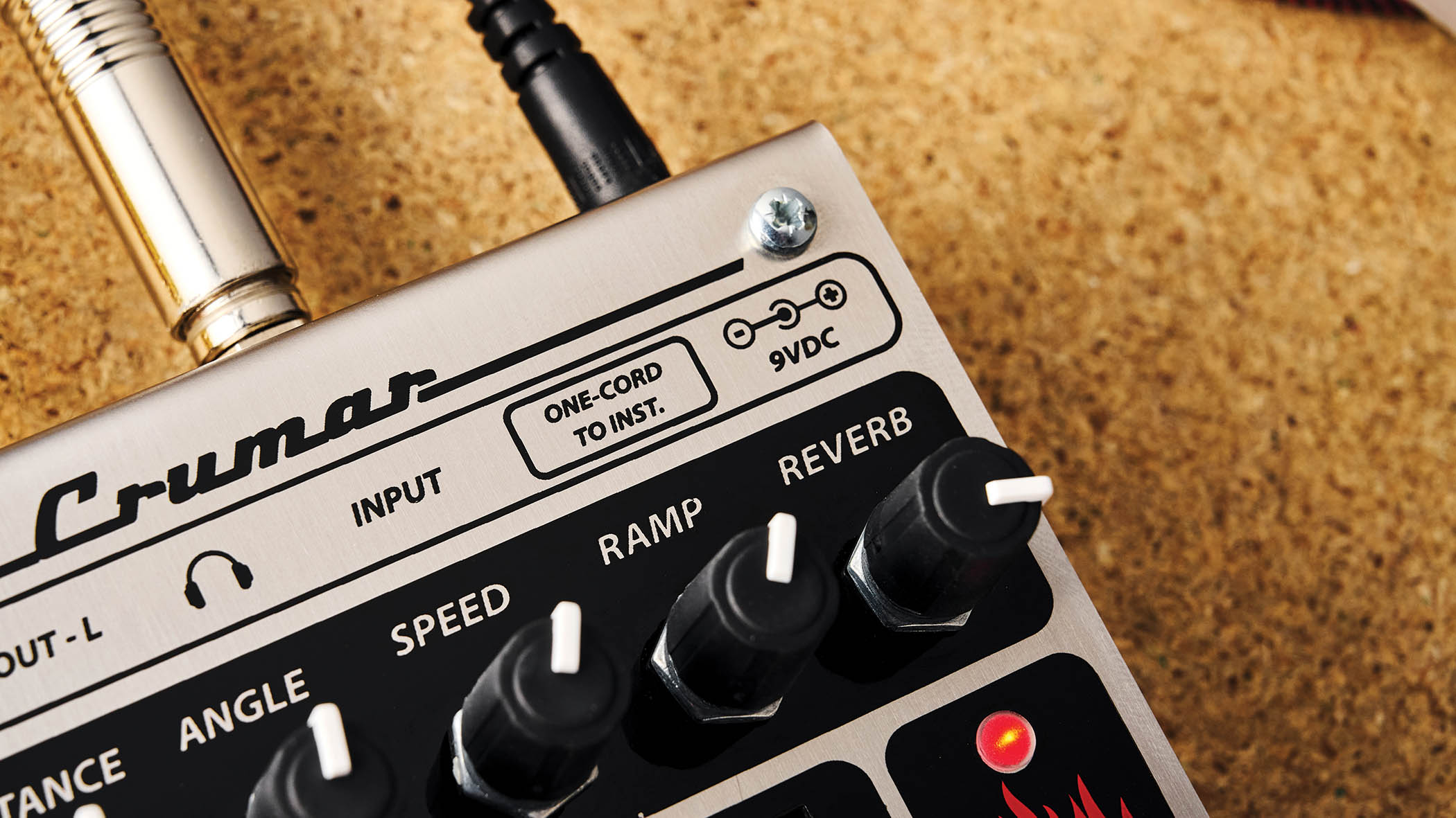 The Crumar Burn is a rotary speaker emulator that is designed for keyboards but works just fine for guitar &amp;ndash; it has a brushed metal chassis with black dials and control panel