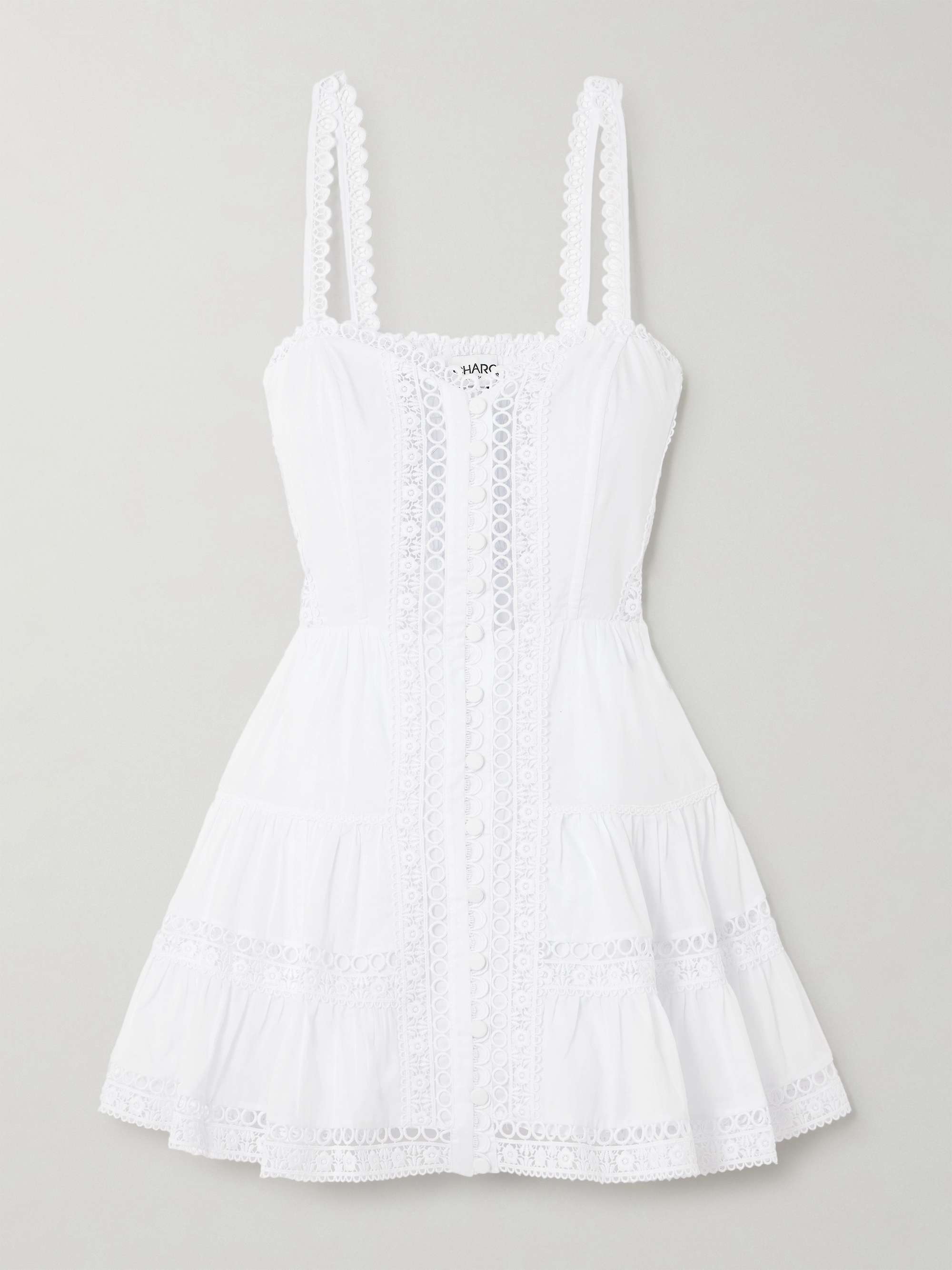 Lenora Tiered Guipure Lace-Trimmed Cotton-Blend Voile Mini Dress