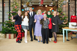 With Patrick, Esme and host Sara Pascoe are celebs (from left) singer and actor Ian 'H' Watkins, TV personality Charlotte Crosby, comedian Fatiha El-Ghorri and EastEnders actor Kellie Bright 