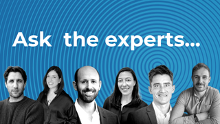 headshots of various website builder experts on a blue background