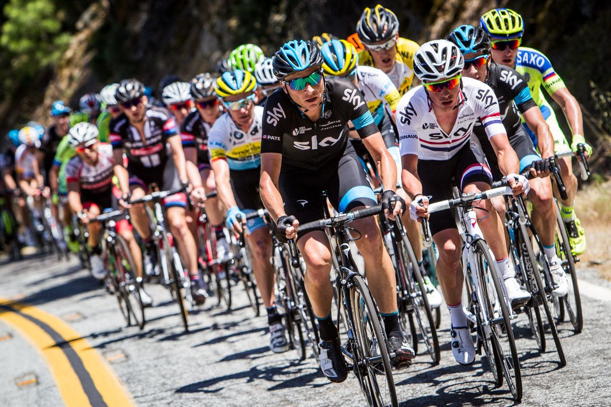 Team Sky comes to the front going up Mt Hamilton