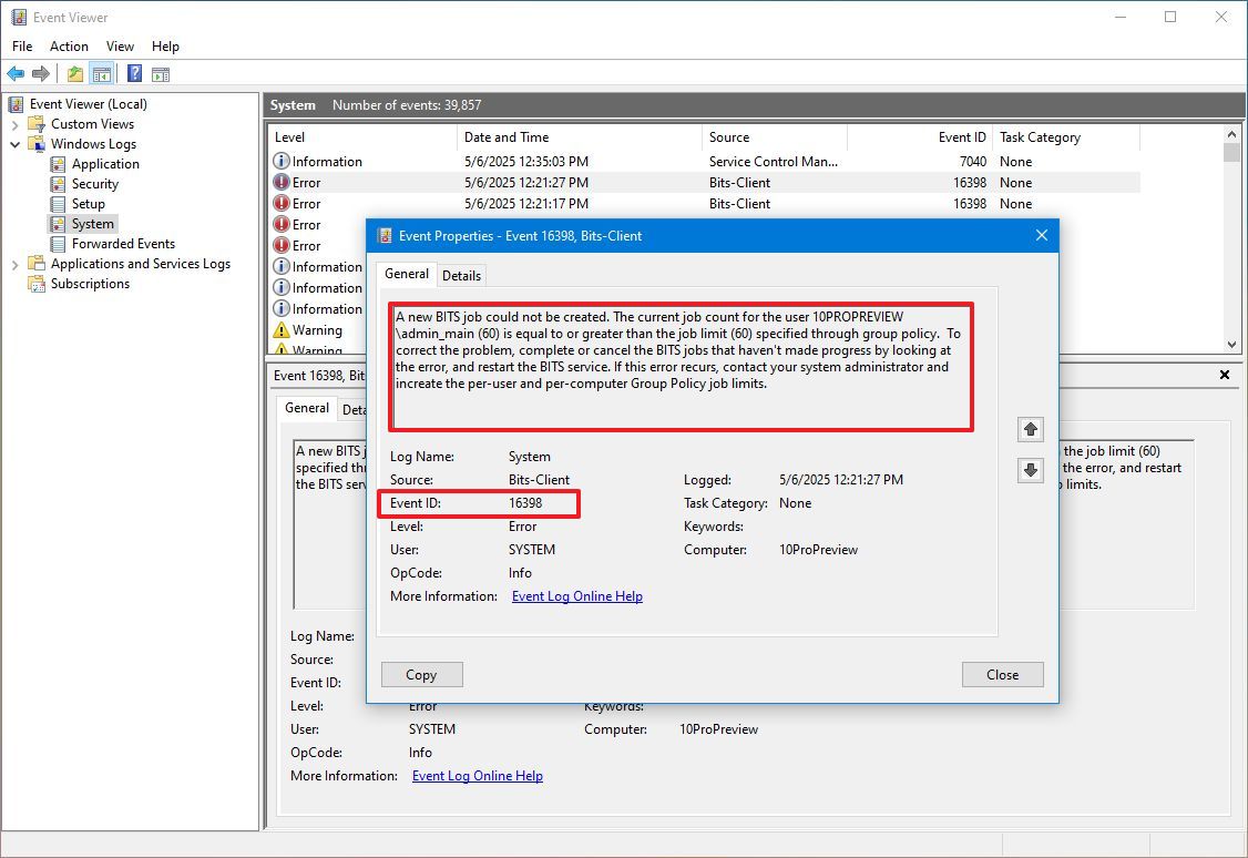 Windows 10 Event Properties